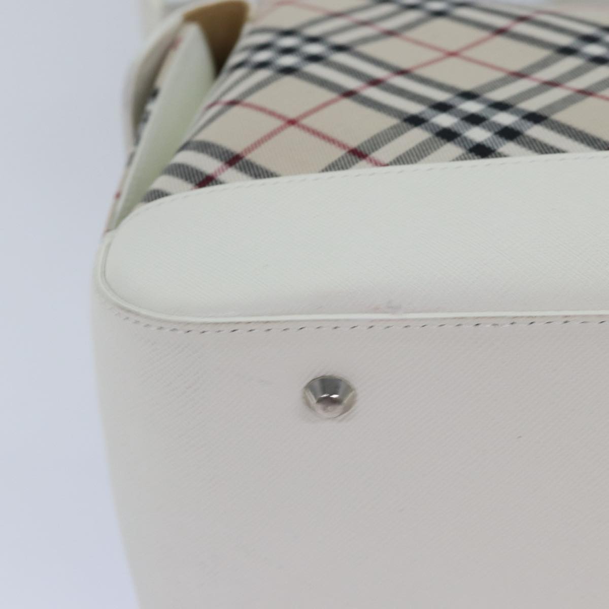 BURBERRY Nova Check Shoulder Bag Canvas Leather Beige White Silver Auth ki4741A