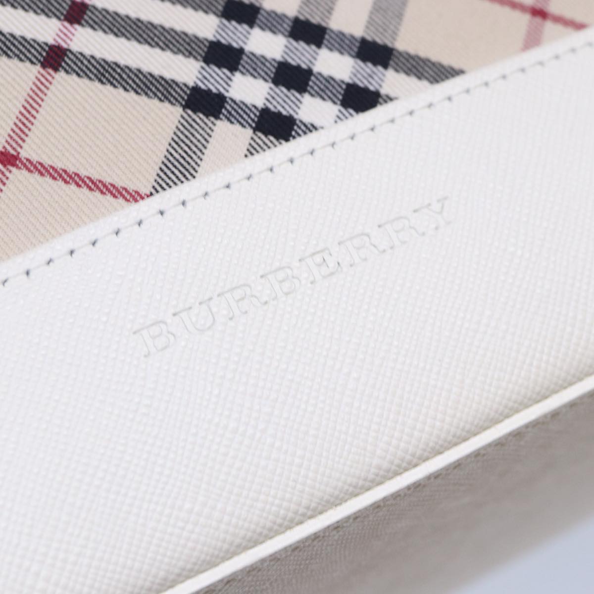 BURBERRY Nova Check Shoulder Bag Canvas Leather Beige White Silver Auth ki4741A