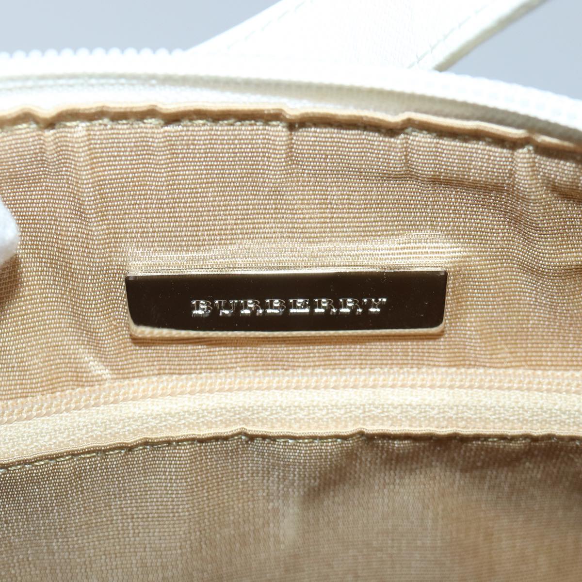 BURBERRY Nova Check Shoulder Bag Canvas Leather Beige White Silver Auth ki4741A