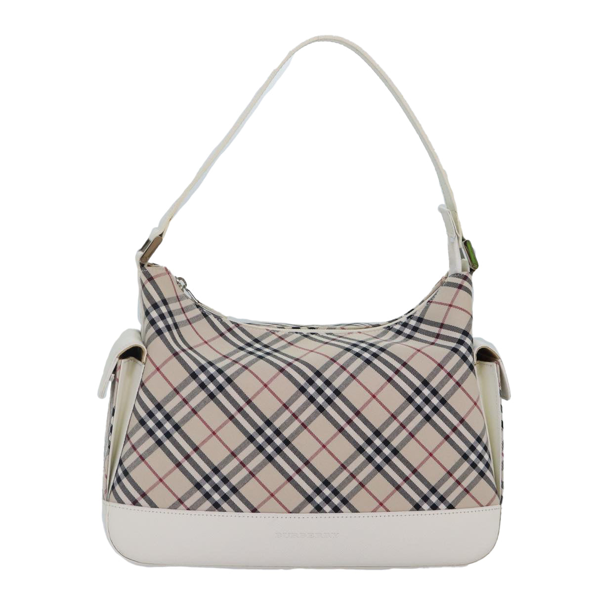 BURBERRY Nova Check Shoulder Bag Canvas Leather Beige White Silver Auth ki4741A