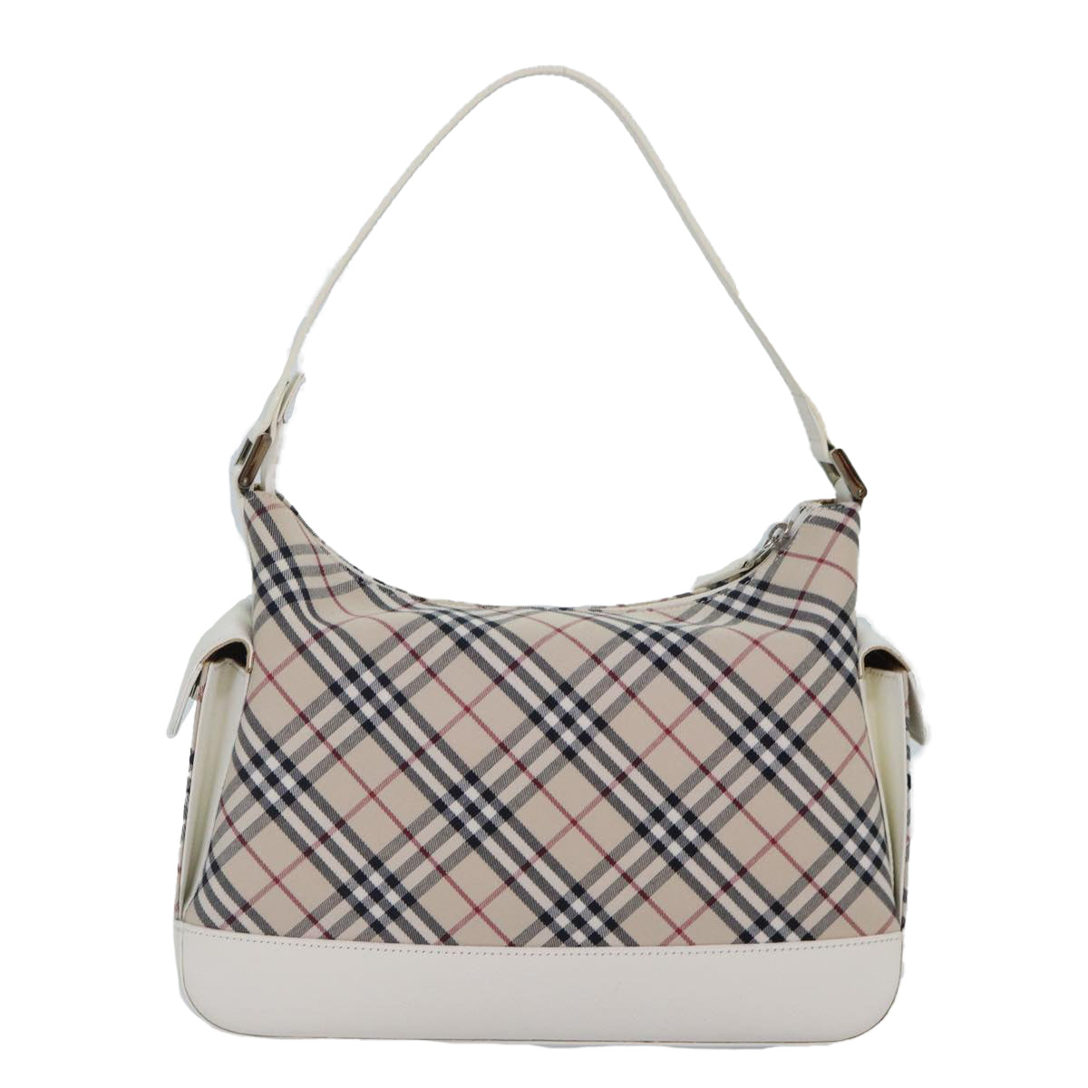 BURBERRY Nova Check Shoulder Bag Canvas Leather Beige White Silver Auth ki4741A