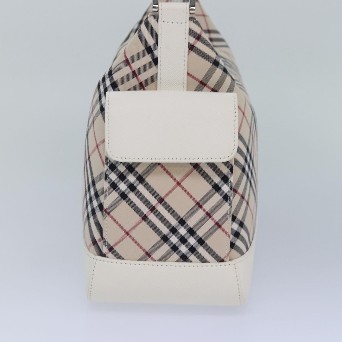 BURBERRY Nova Check Shoulder Bag Canvas Leather Beige White Silver Auth ki4741A