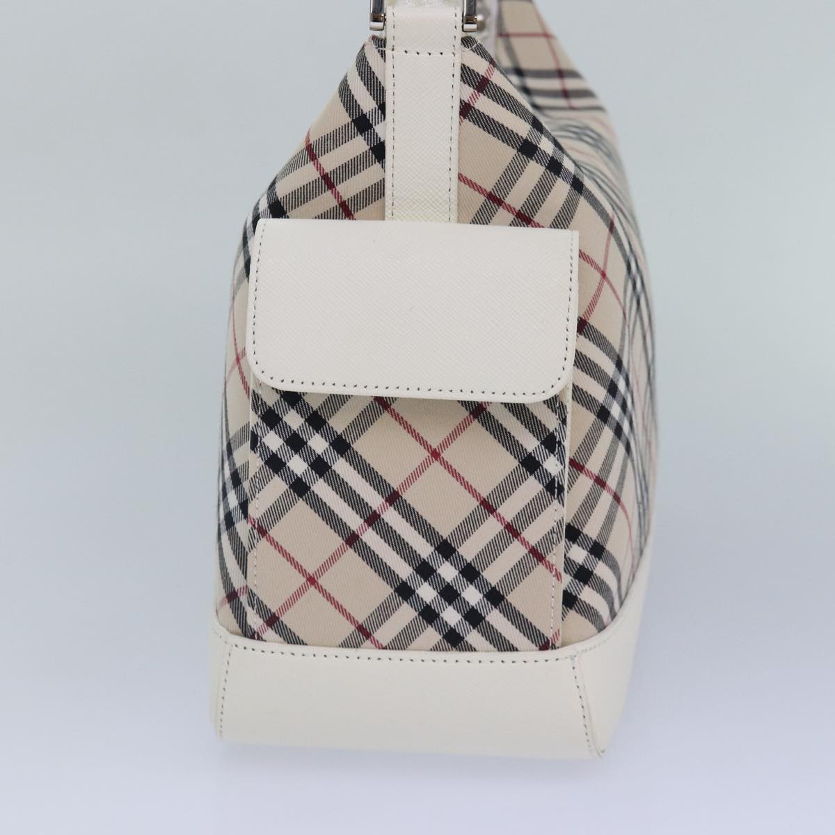 BURBERRY Nova Check Shoulder Bag Canvas Leather Beige White Silver Auth ki4741A