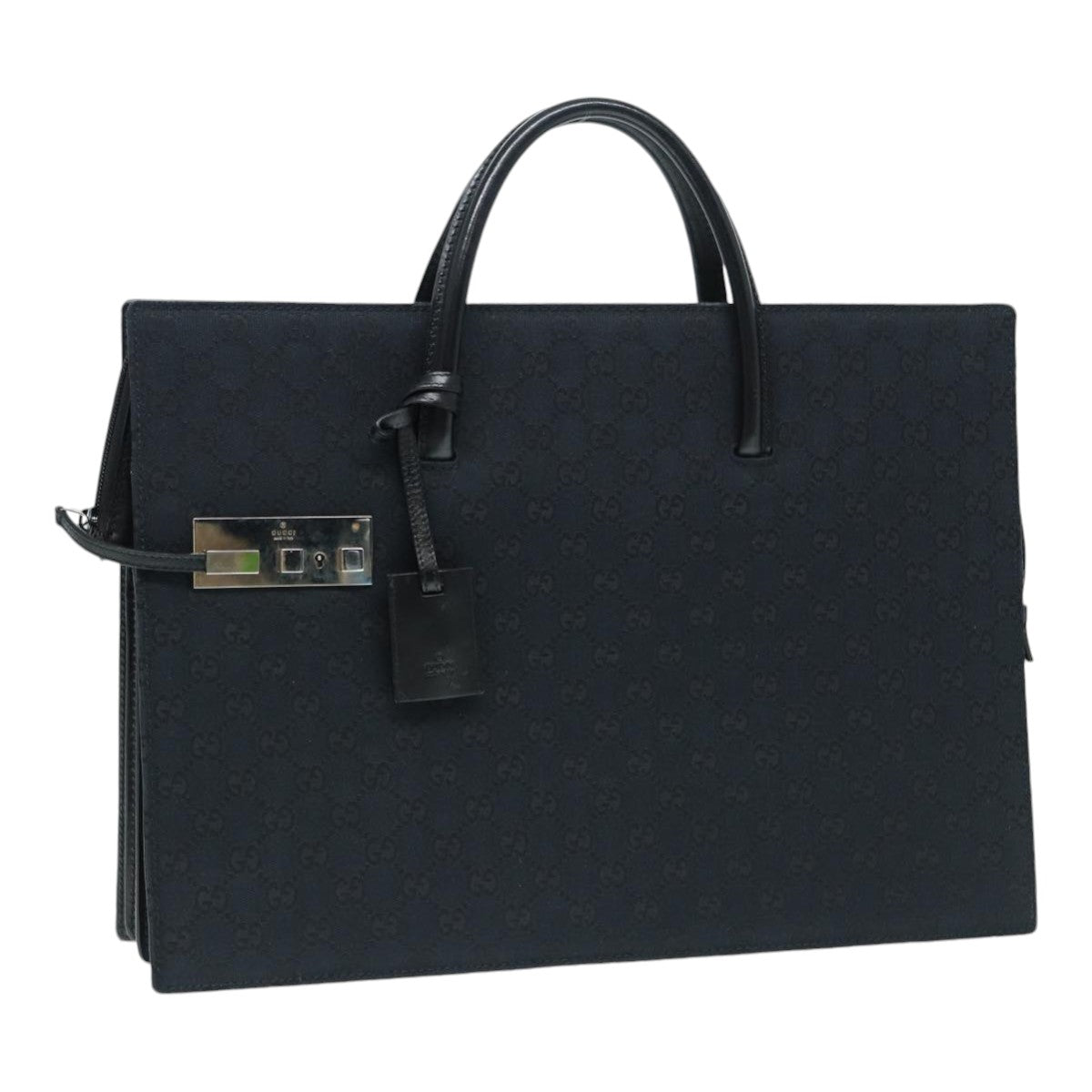 GUCCI GG Canvas Business Bag Black Silver 015 3708 Auth ki4743