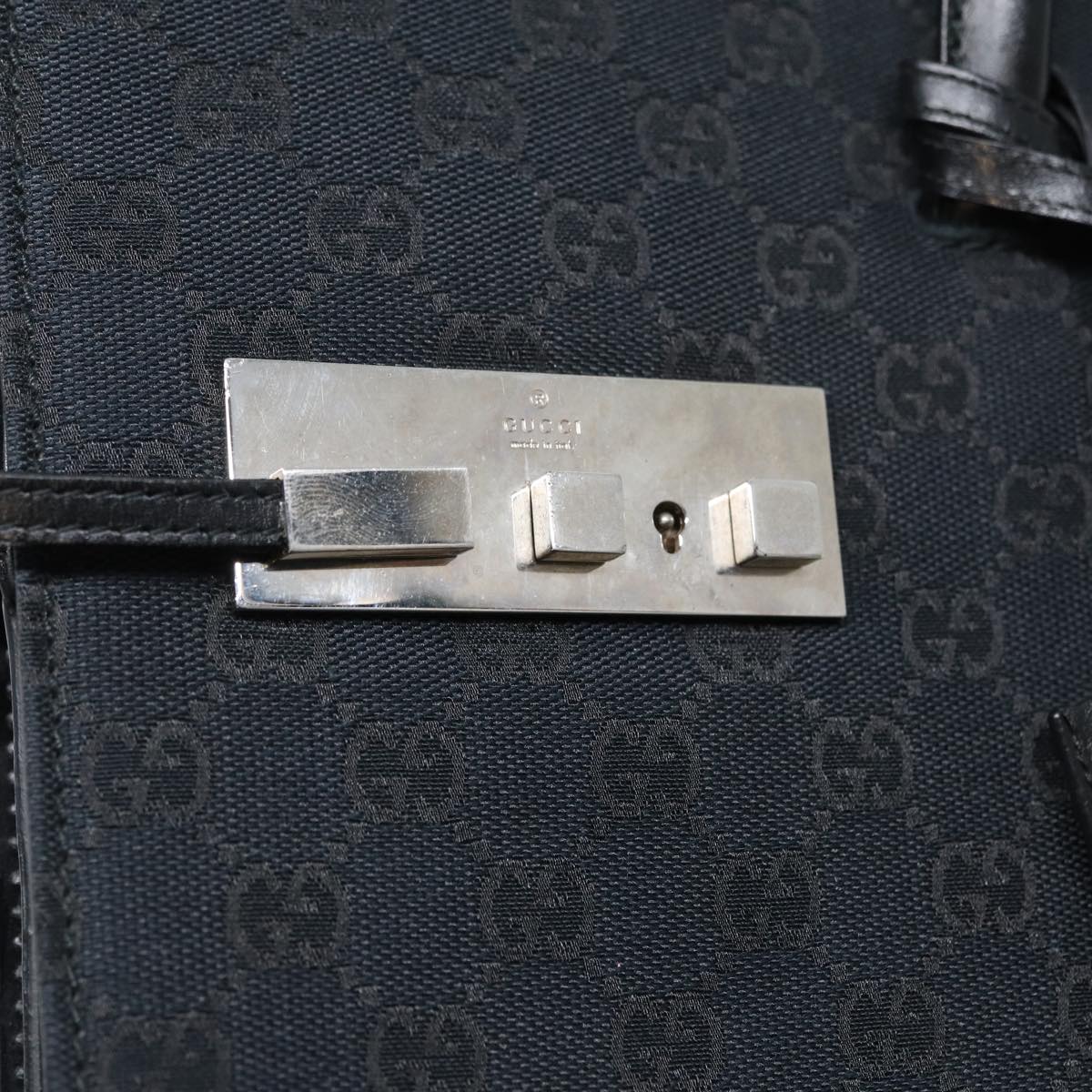 GUCCI GG Canvas Business Bag Black Silver 015 3708 Auth ki4743