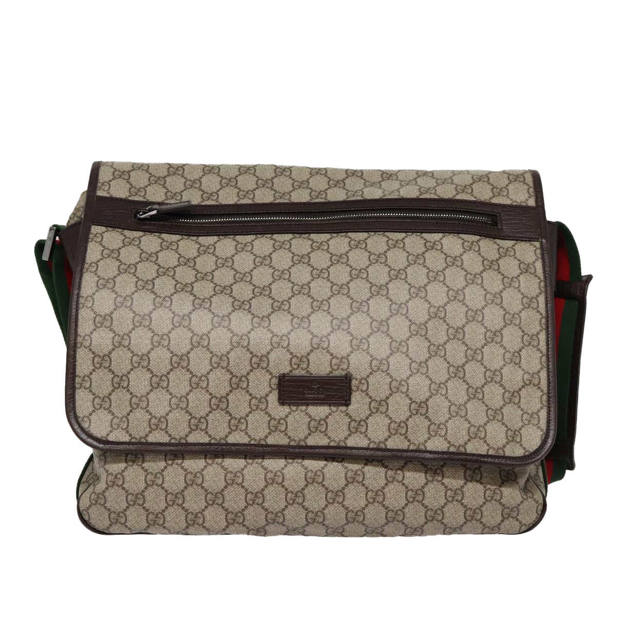 GUCCI GG Supreme Web Sherry Line Shoulder Bag PVC Beige Silver Auth ki4747 - 0