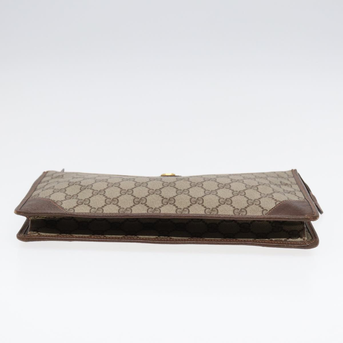 GUCCI GG Supreme Clutch Bag PVC Leather Beige Brown gold Auth ki4750