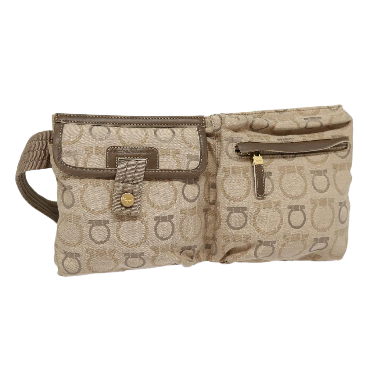 Salvatore Ferragamo Waist bag Canvas Beige Gold Auth ki4753