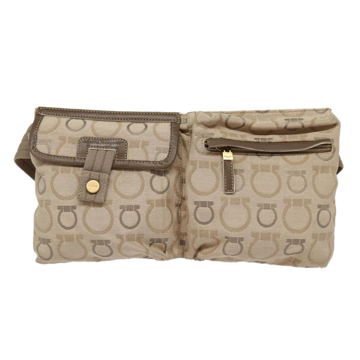 Salvatore Ferragamo Waist bag Canvas Beige Gold Auth ki4753