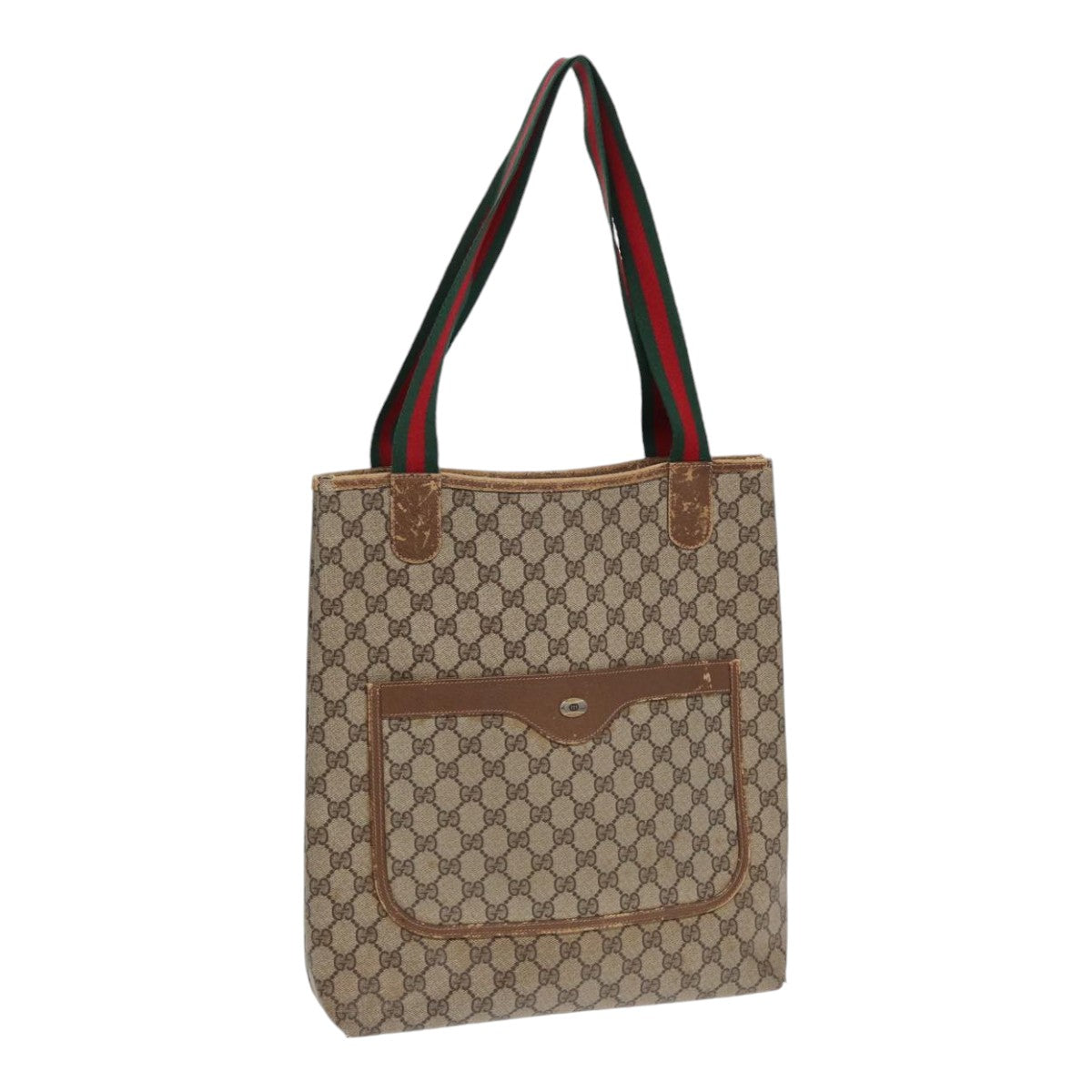 GUCCI GG Supreme Web Sherry Line Tote Bag PVC Beige Red 40 02 003 Auth ki4755