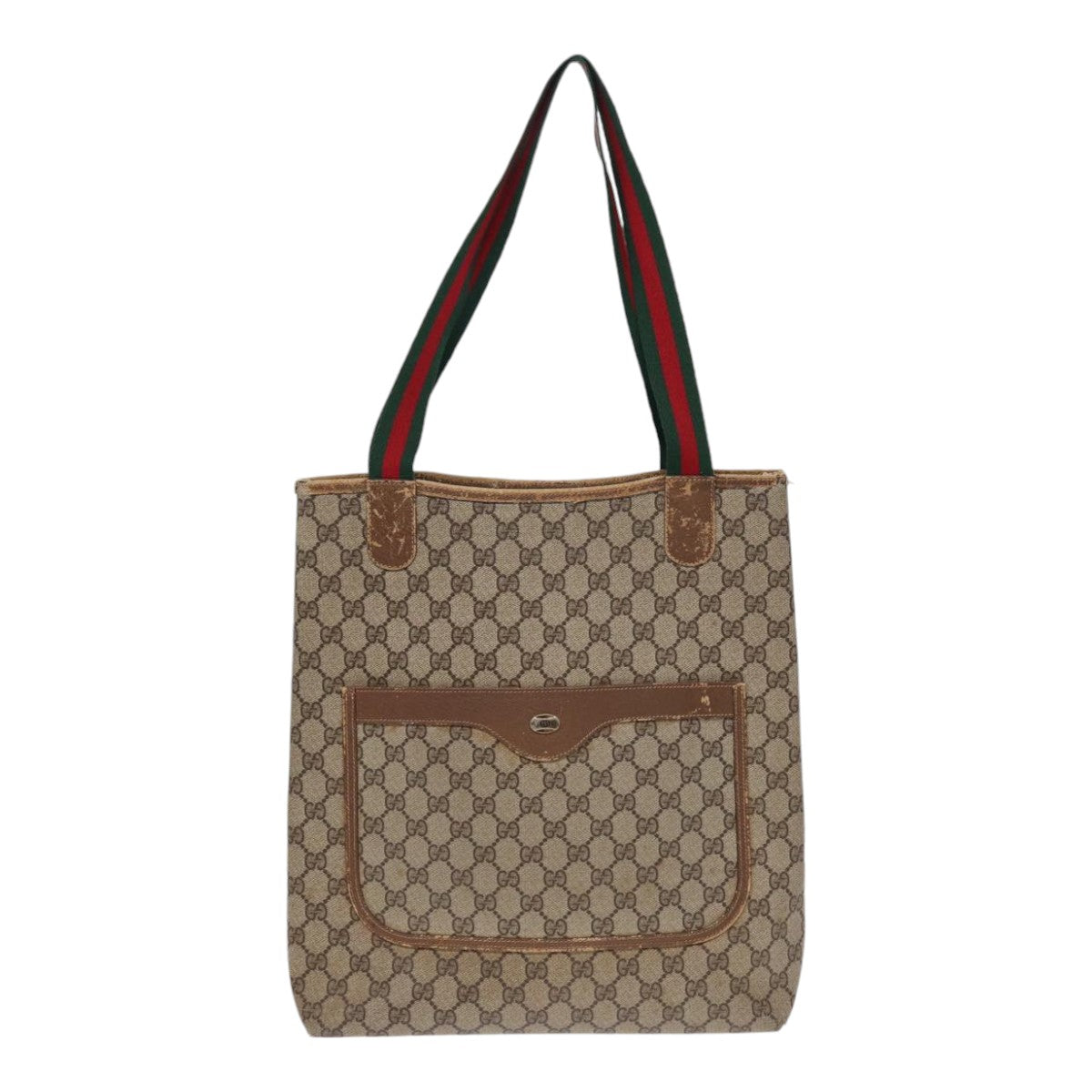 GUCCI GG Supreme Web Sherry Line Tote Bag PVC Beige Red 40 02 003 Auth ki4755