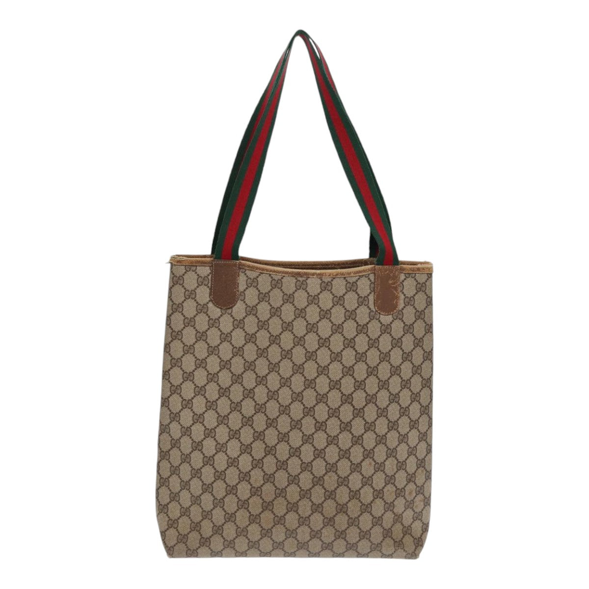 GUCCI GG Supreme Web Sherry Line Tote Bag PVC Beige Red 40 02 003 Auth ki4755