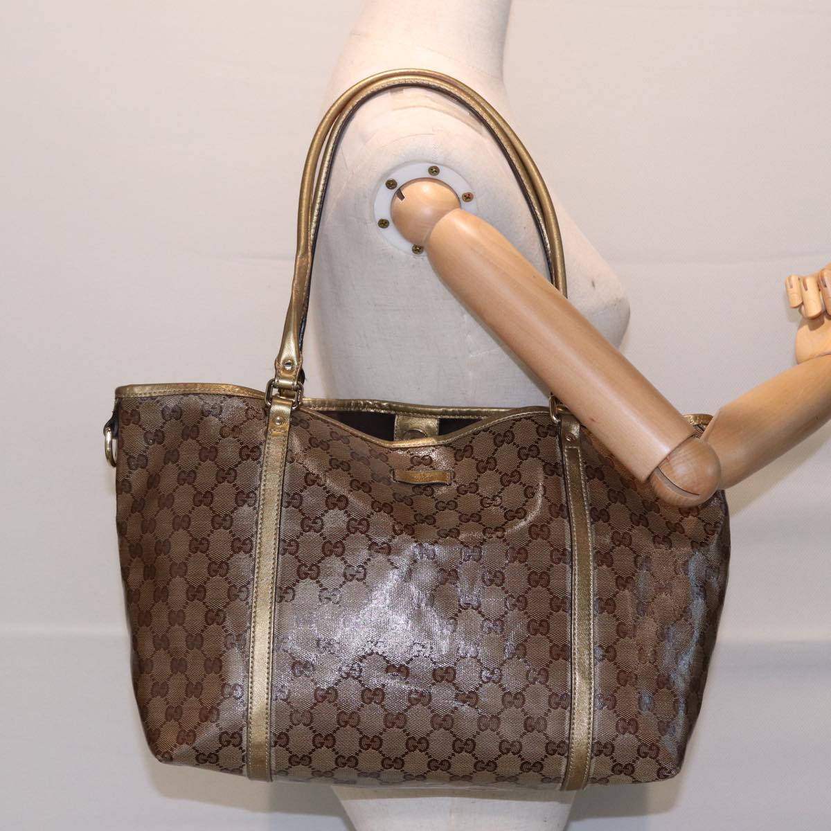 GUCCI GG Crystal Tote Bag Gold Tone Gold 197958 Auth ki4759