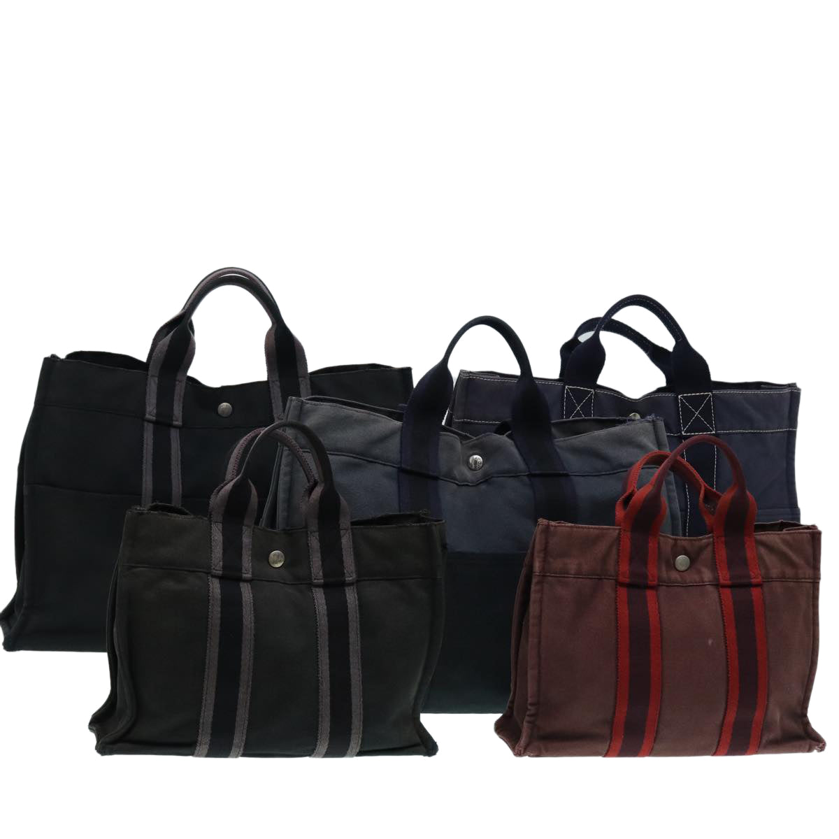 HERMES Hand Bag Canvas 5Set Black Gray Navy Auth ki4761