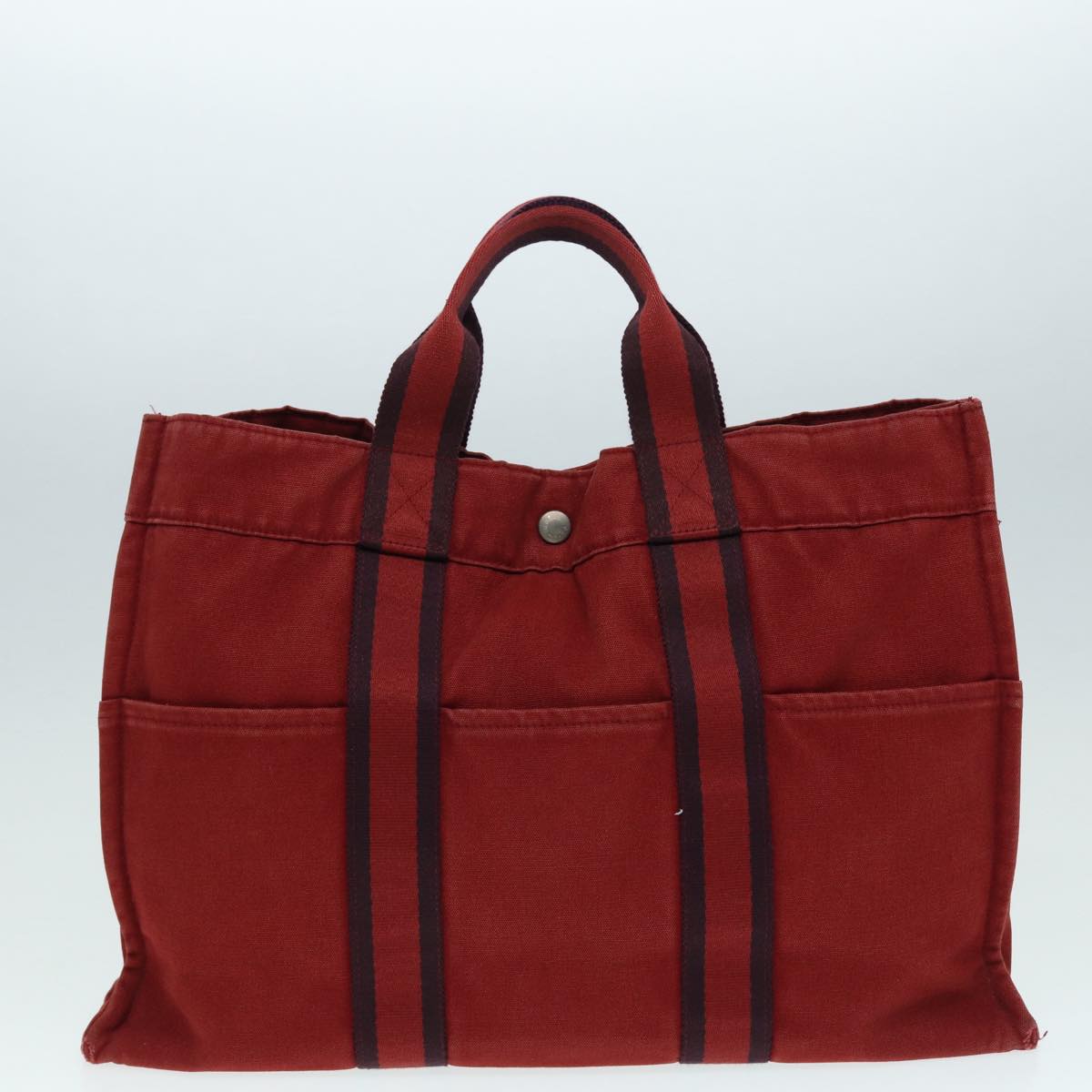 HERMES Fourre Tout Hand Bag Canvas 5Set Gray Red Navy Auth ki4768