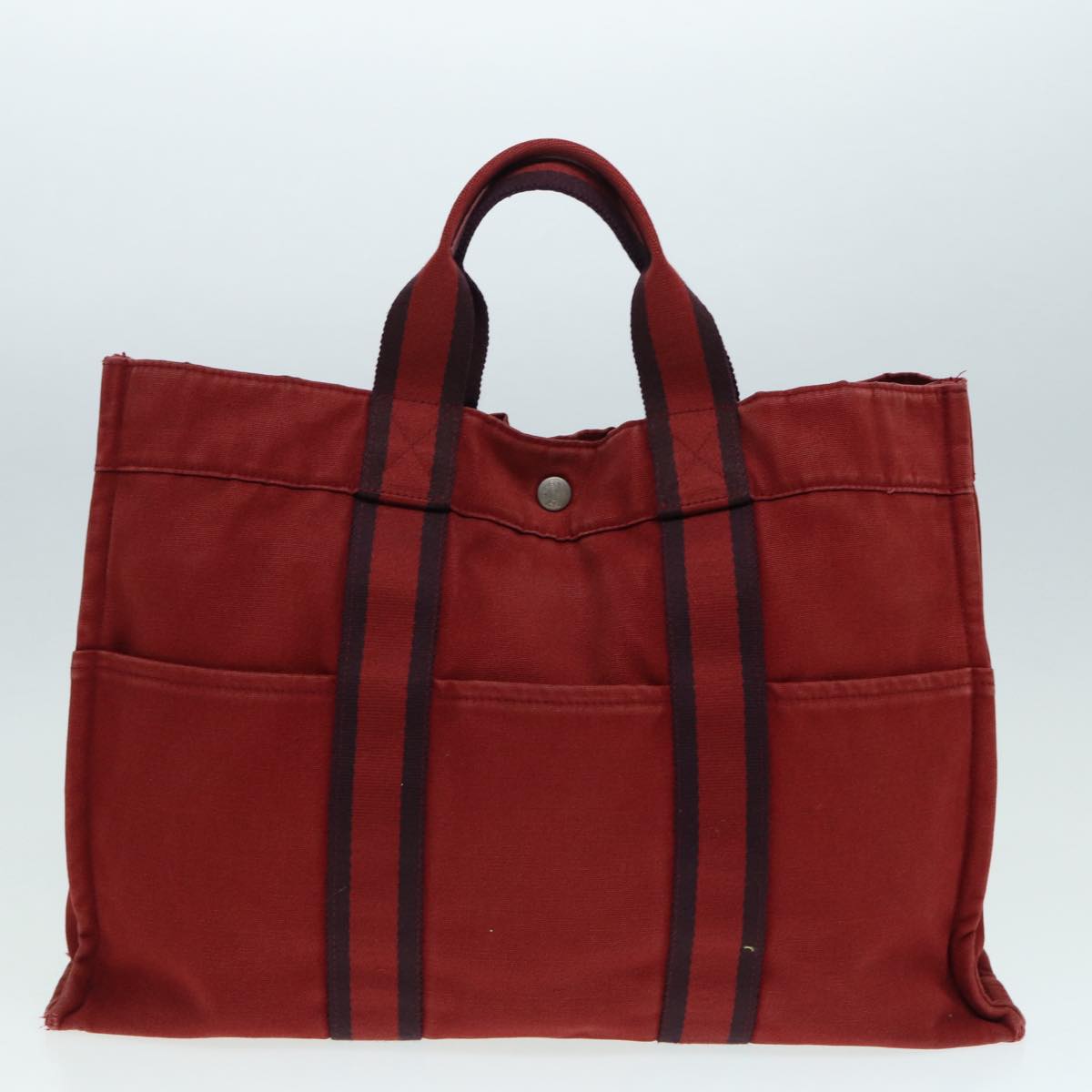 HERMES Fourre Tout Hand Bag Canvas 5Set Gray Red Navy Auth ki4768