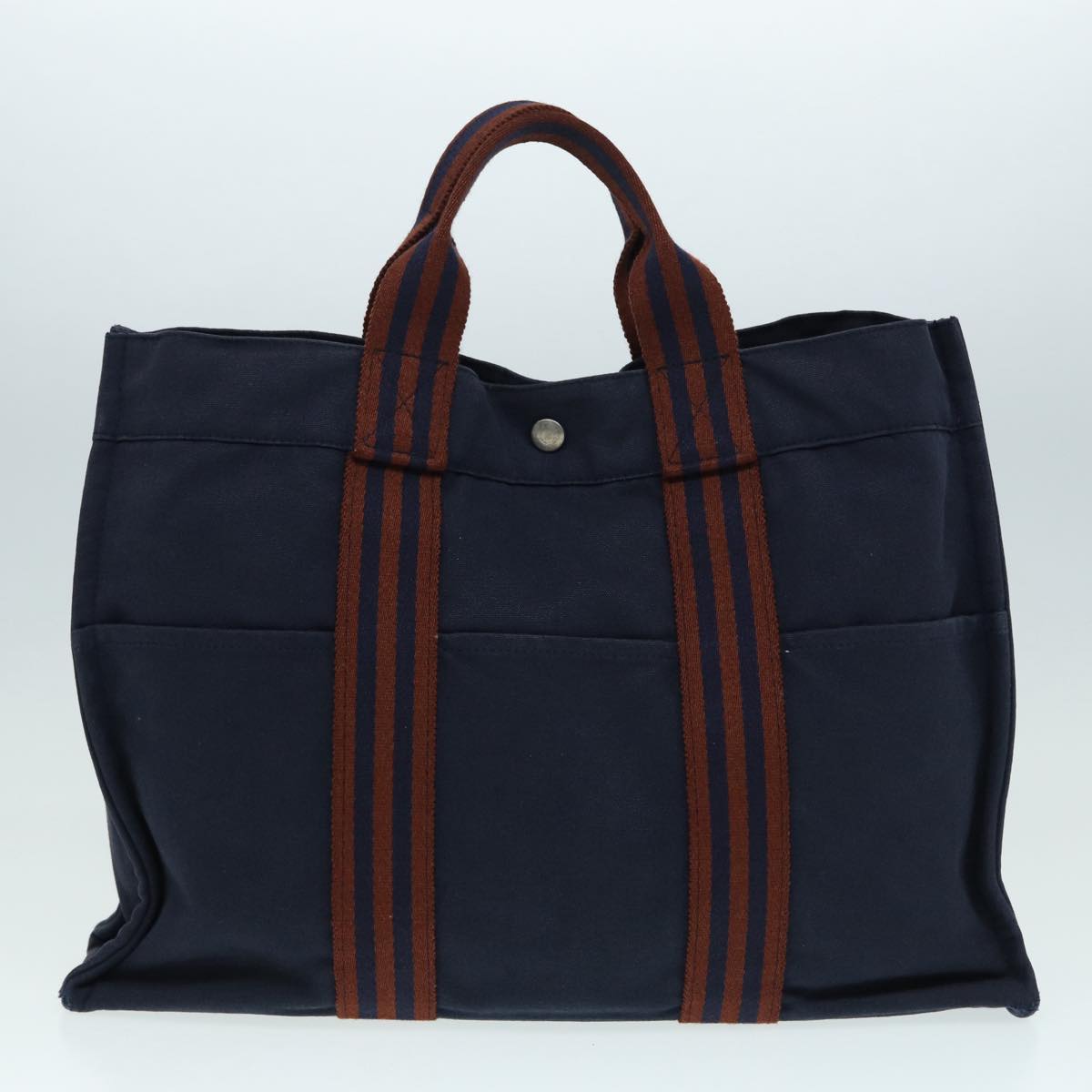 HERMES Fourre Tout Hand Bag Canvas 5Set Gray Red Navy Auth ki4768