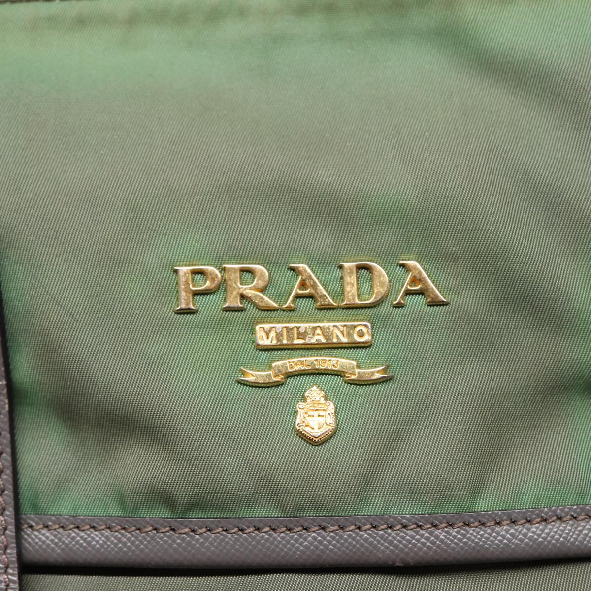 PRADA Shoulder Bag Nylon Leather Khaki Gold Auth ki4785