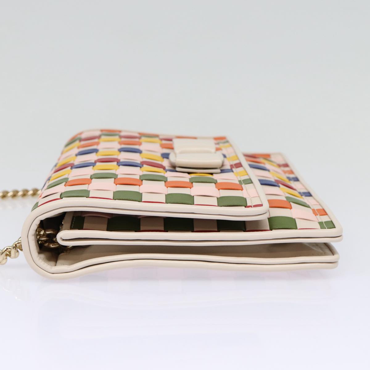 Salvatore Ferragamo INTRECCIATO Chain Vara Ribbon Bag Multicolor Auth ki4787A