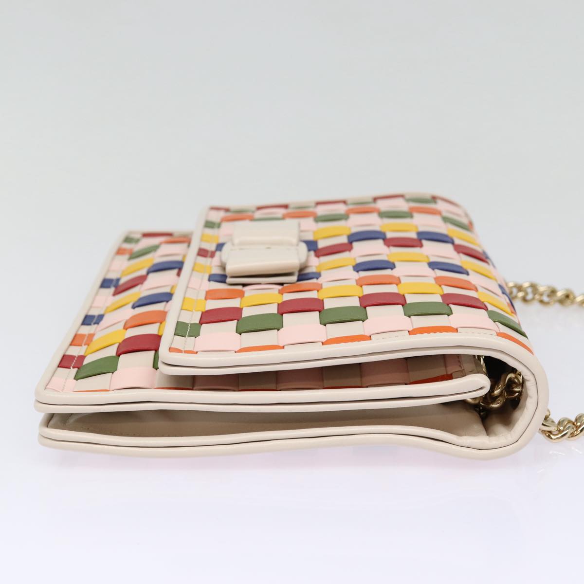 Salvatore Ferragamo INTRECCIATO Chain Vara Ribbon Bag Multicolor Auth ki4787A