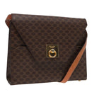 CELINE Macadam Canvas Shoulder Bag PVC Leather Brown Gold Auth ki4788-1