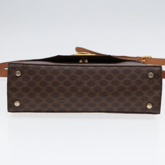 CELINE Macadam Canvas Shoulder Bag PVC Leather Brown Gold Auth ki4788