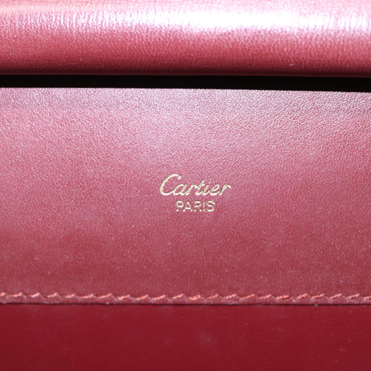 CARTIER Shoulder Bag Leather Bordeaux Gold Auth ki4792