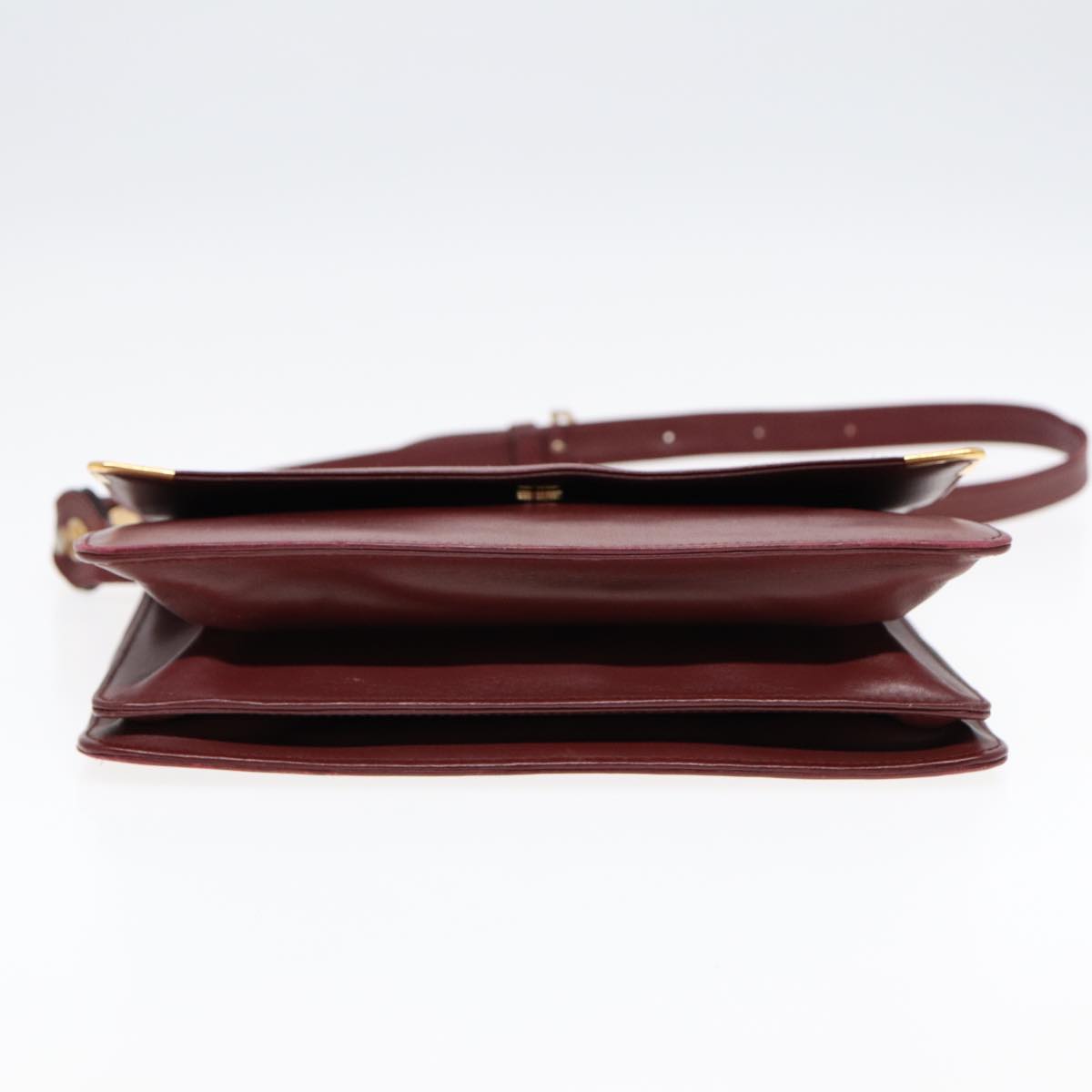 CARTIER Shoulder Bag Leather Bordeaux Gold Auth ki4792