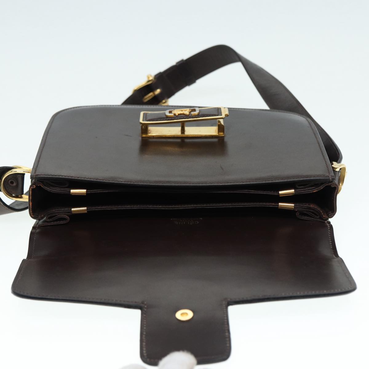 CELINE Horse Carriage Shoulder Bag Leather Black Gold Auth ki4823