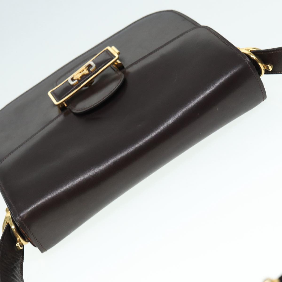 CELINE Horse Carriage Shoulder Bag Leather Black Gold Auth ki4823