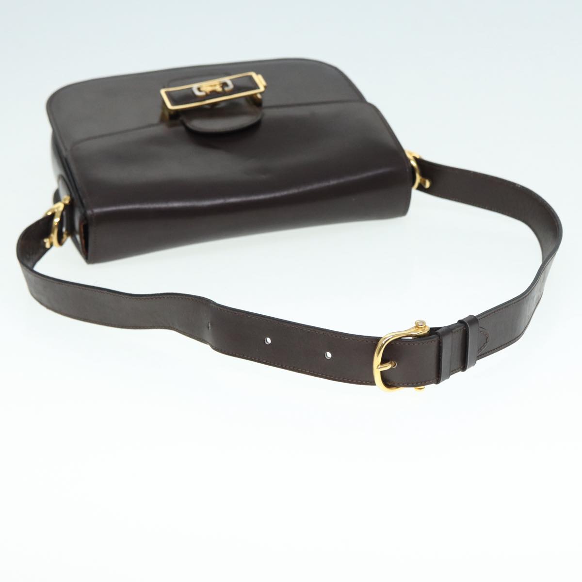 CELINE Horse Carriage Shoulder Bag Leather Black Gold Auth ki4823