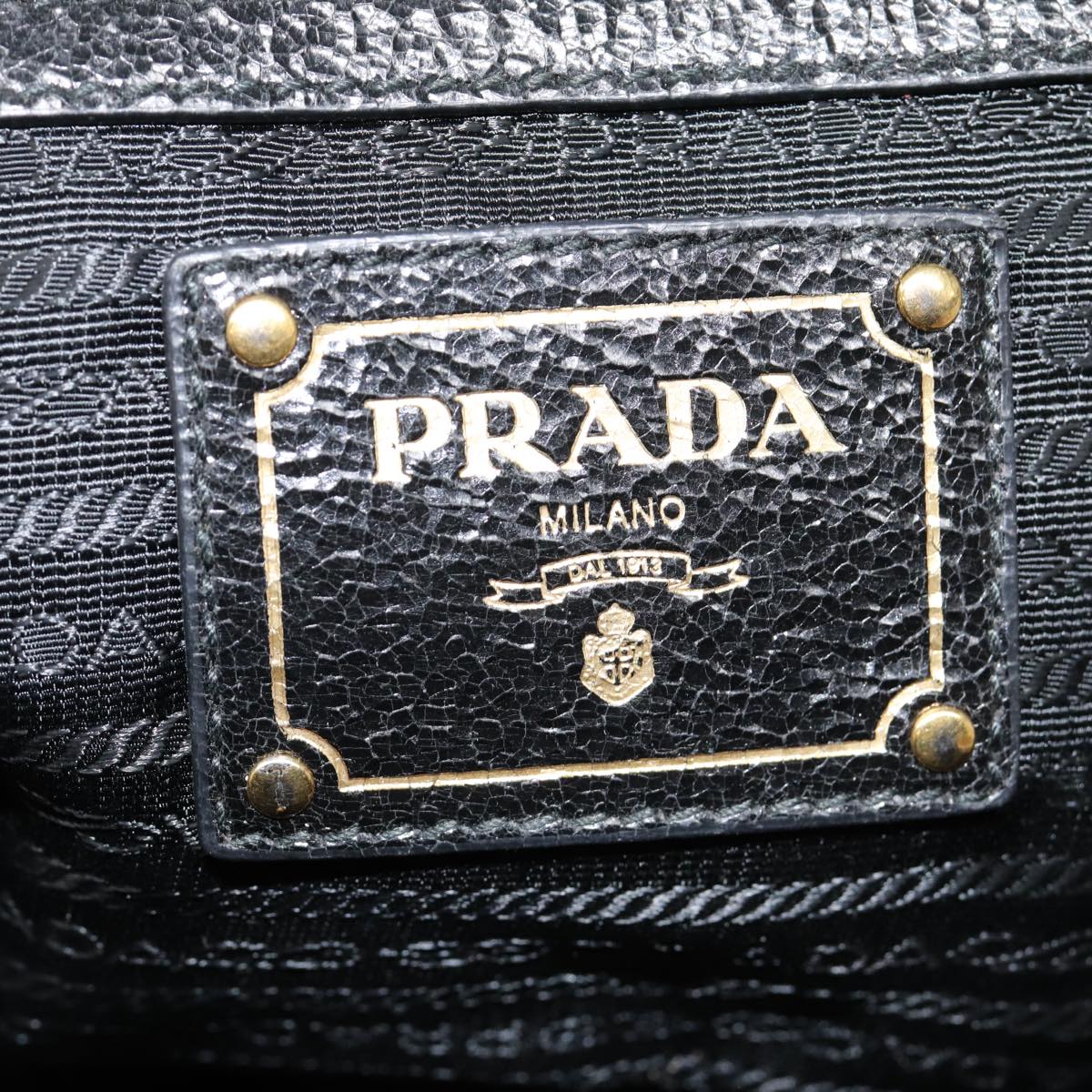 PRADA Studs Hand Bag Leather 2way Gray Gold Auth ki4827