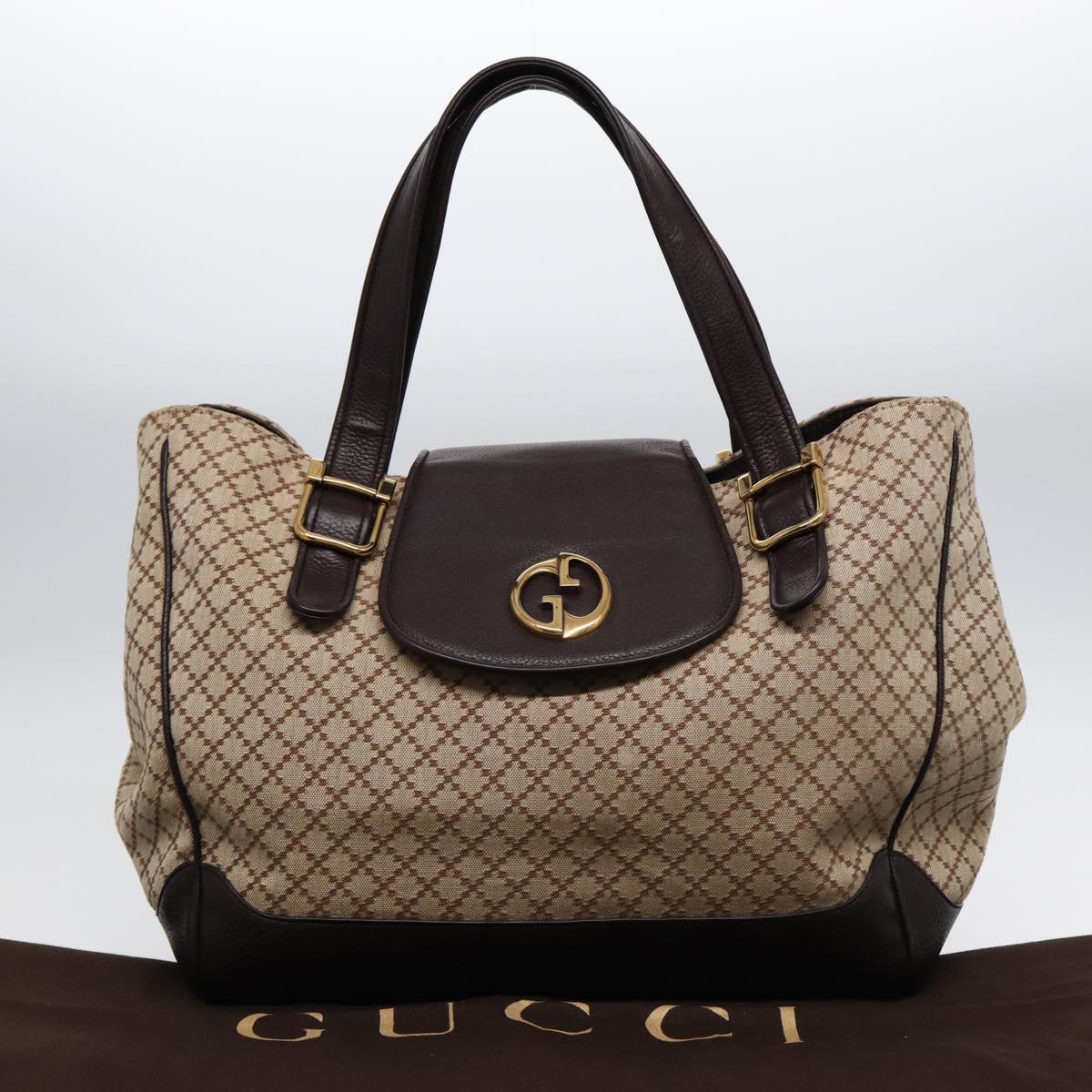 GUCCI Diamante Hand Bag Canvas Beige Gold 251826 Auth ki4830