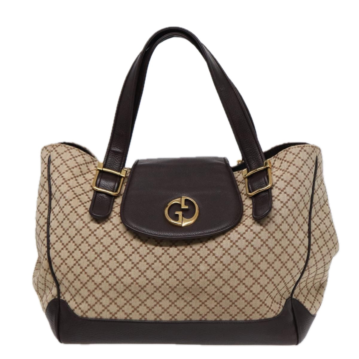 GUCCI Diamante Hand Bag Canvas Beige Gold 251826 Auth ki4830