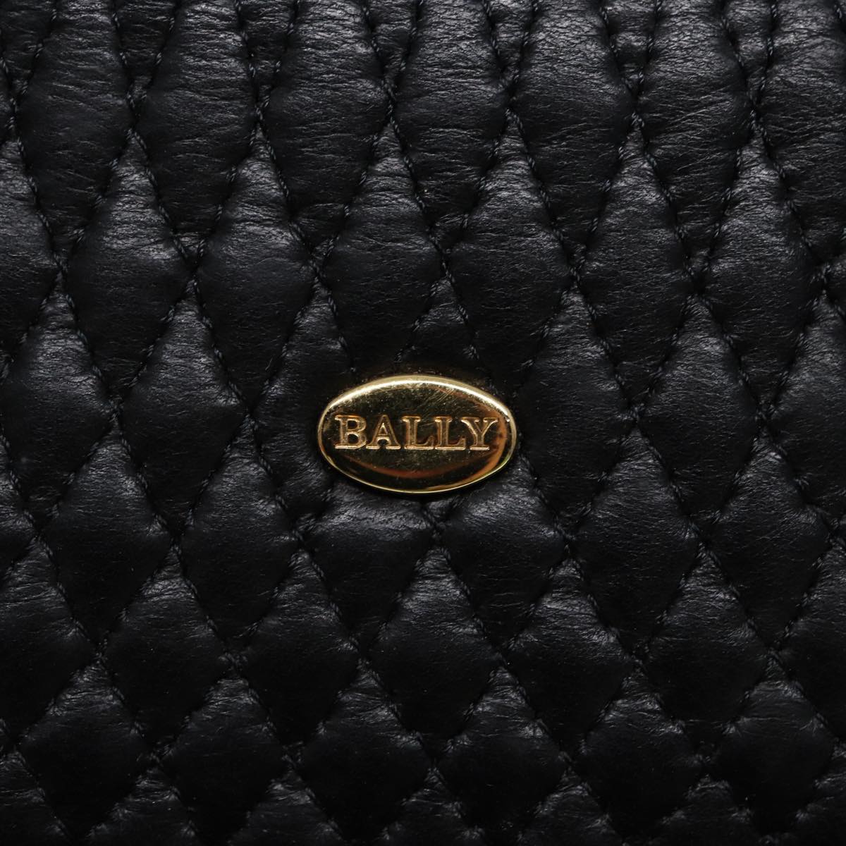 BALLY Matelasse Fringe Hand Bag Leather 2way Black Gold Auth ki4833