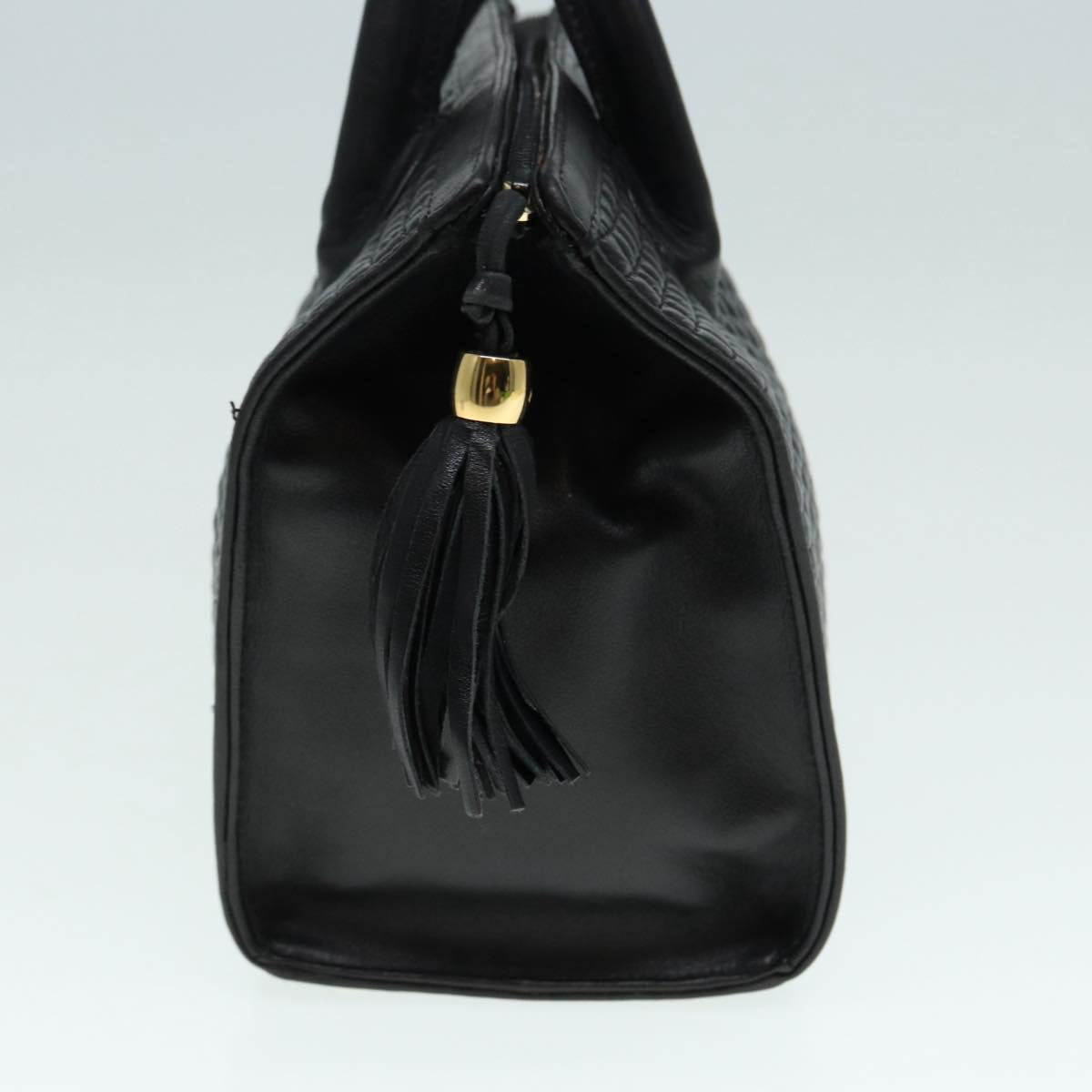 BALLY Matelasse Fringe Hand Bag Leather Black Gold Auth ki4834