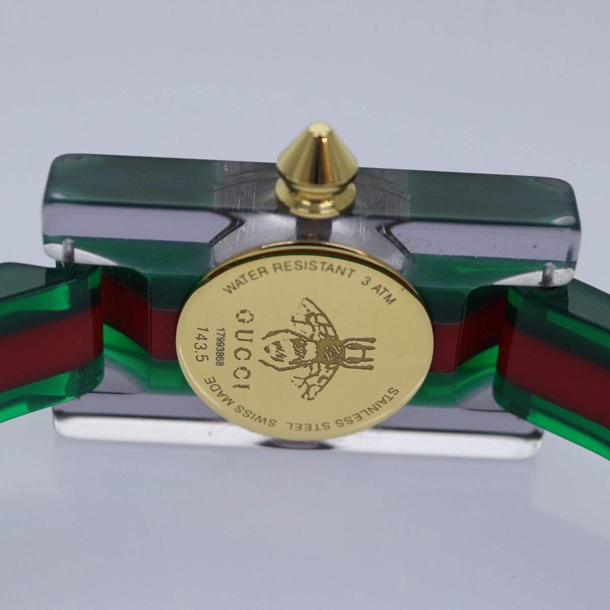 GUCCI Skeleton Web Sherry Line Watches plastic Red Green Auth ki4839