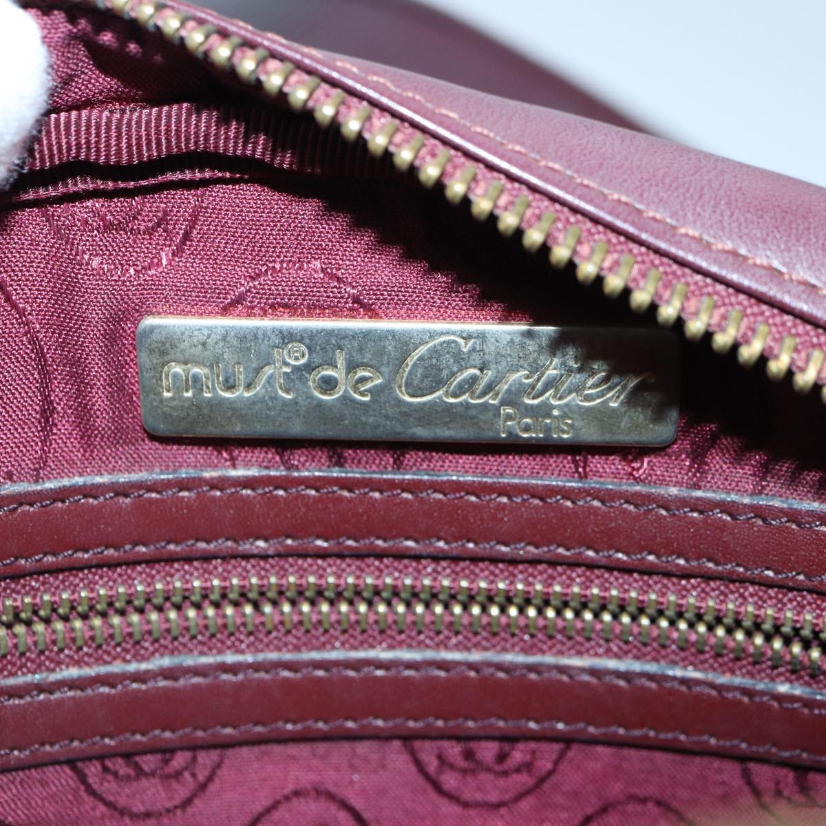 CARTIER Must Line Shoulder Bag Leather Bordeaux Gold Auth ki4849