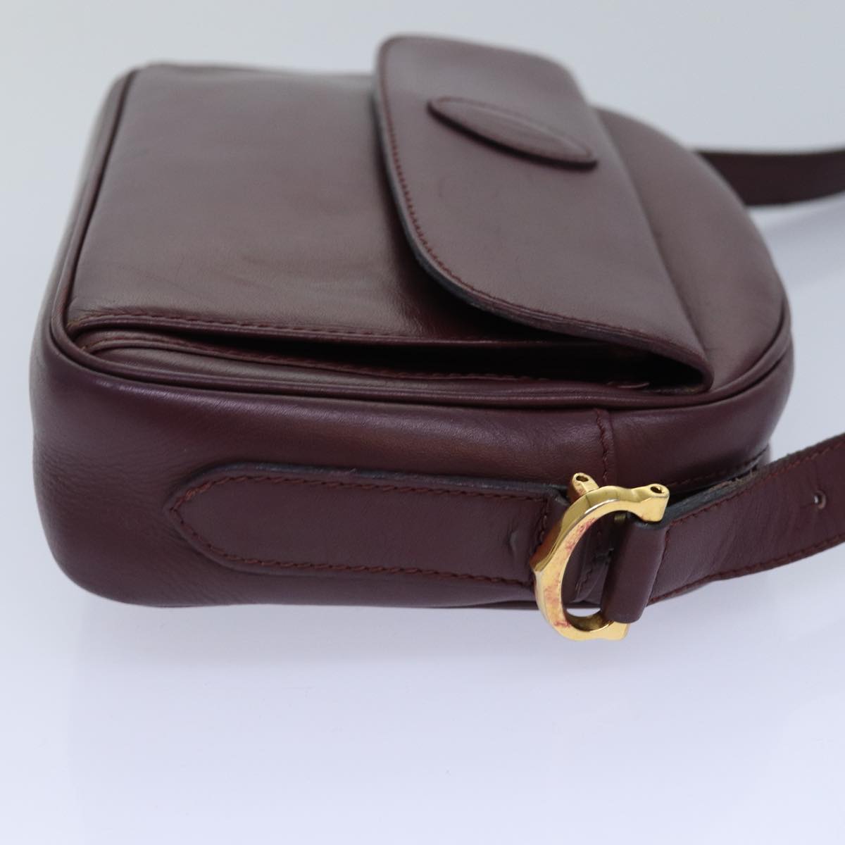 CARTIER Must Line Shoulder Bag Leather Bordeaux Gold Auth ki4849