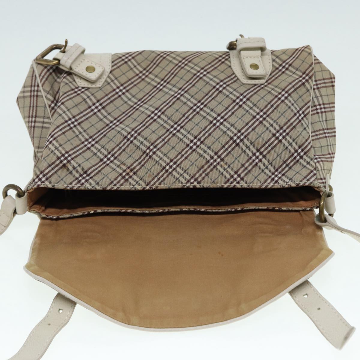 BURBERRY Nova Check Blue Label Shoulder Bag Canvas Beige Auth ki4854