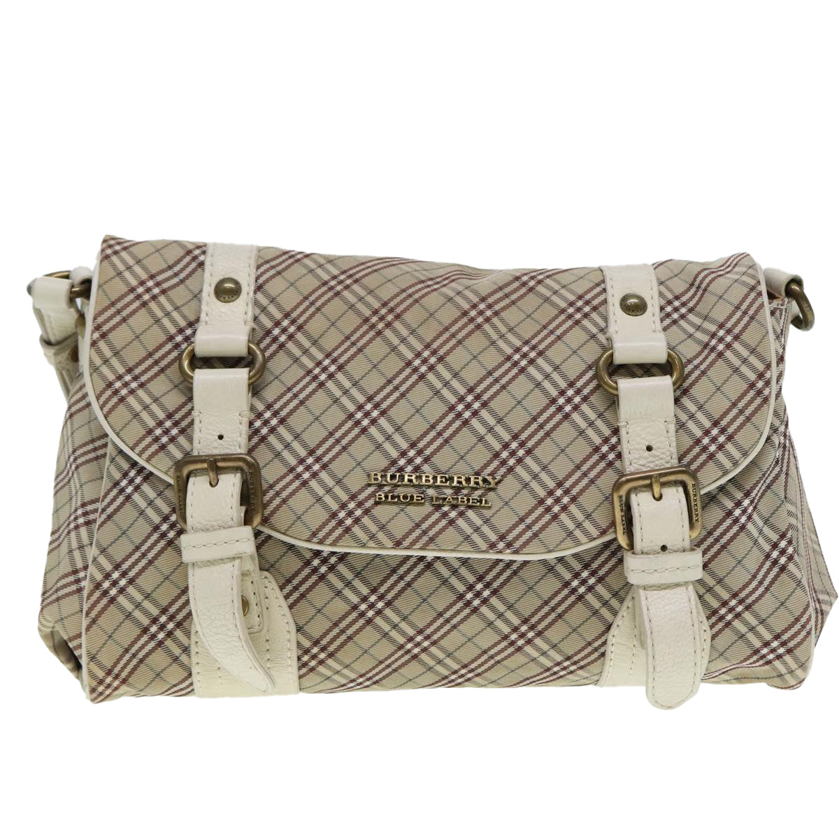 BURBERRY Nova Check Blue Label Shoulder Bag Canvas Beige Auth ki4854