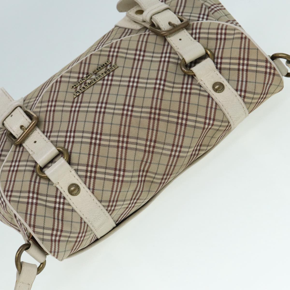 BURBERRY Nova Check Blue Label Shoulder Bag Canvas Beige Auth ki4854