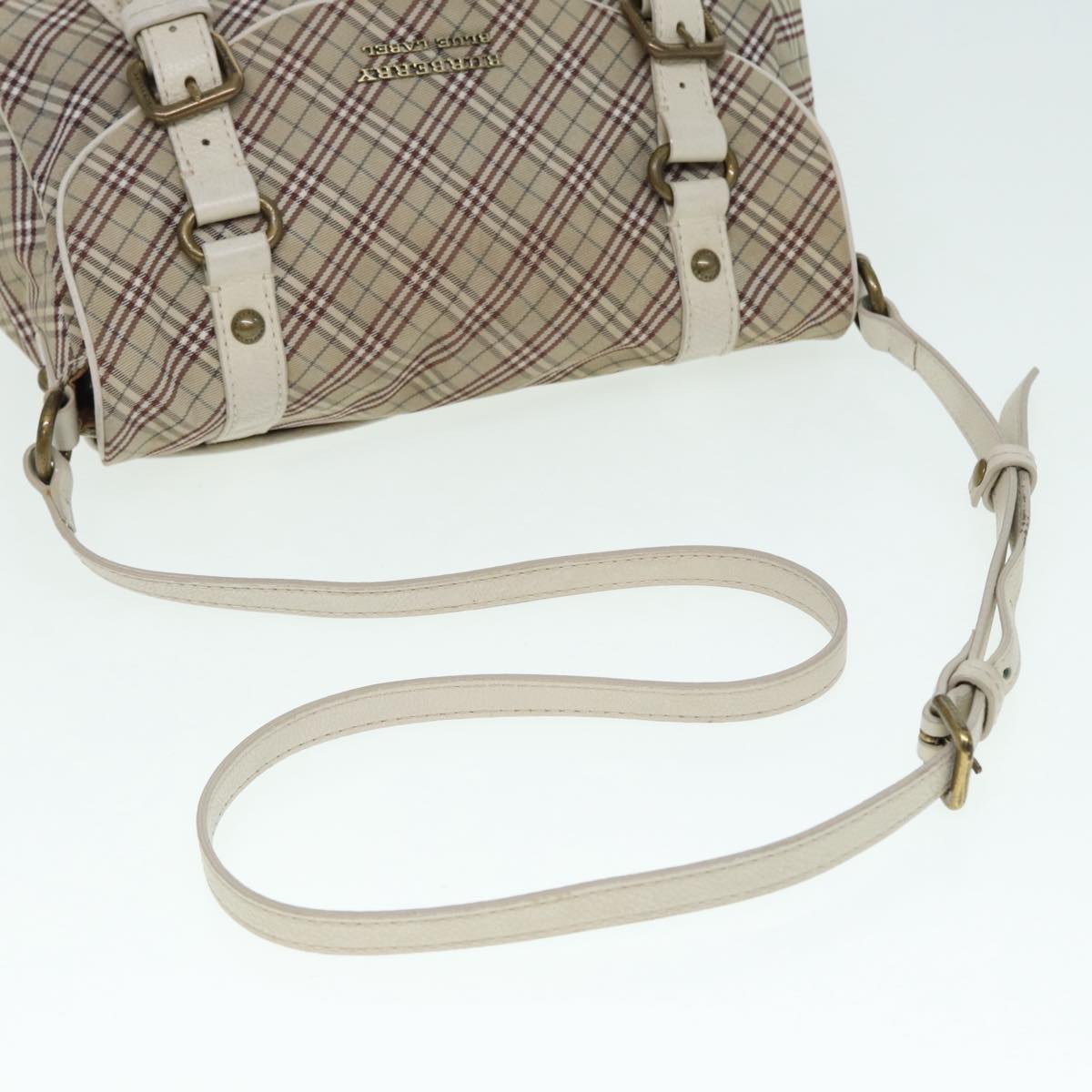 BURBERRY Nova Check Blue Label Shoulder Bag Canvas Beige Auth ki4854