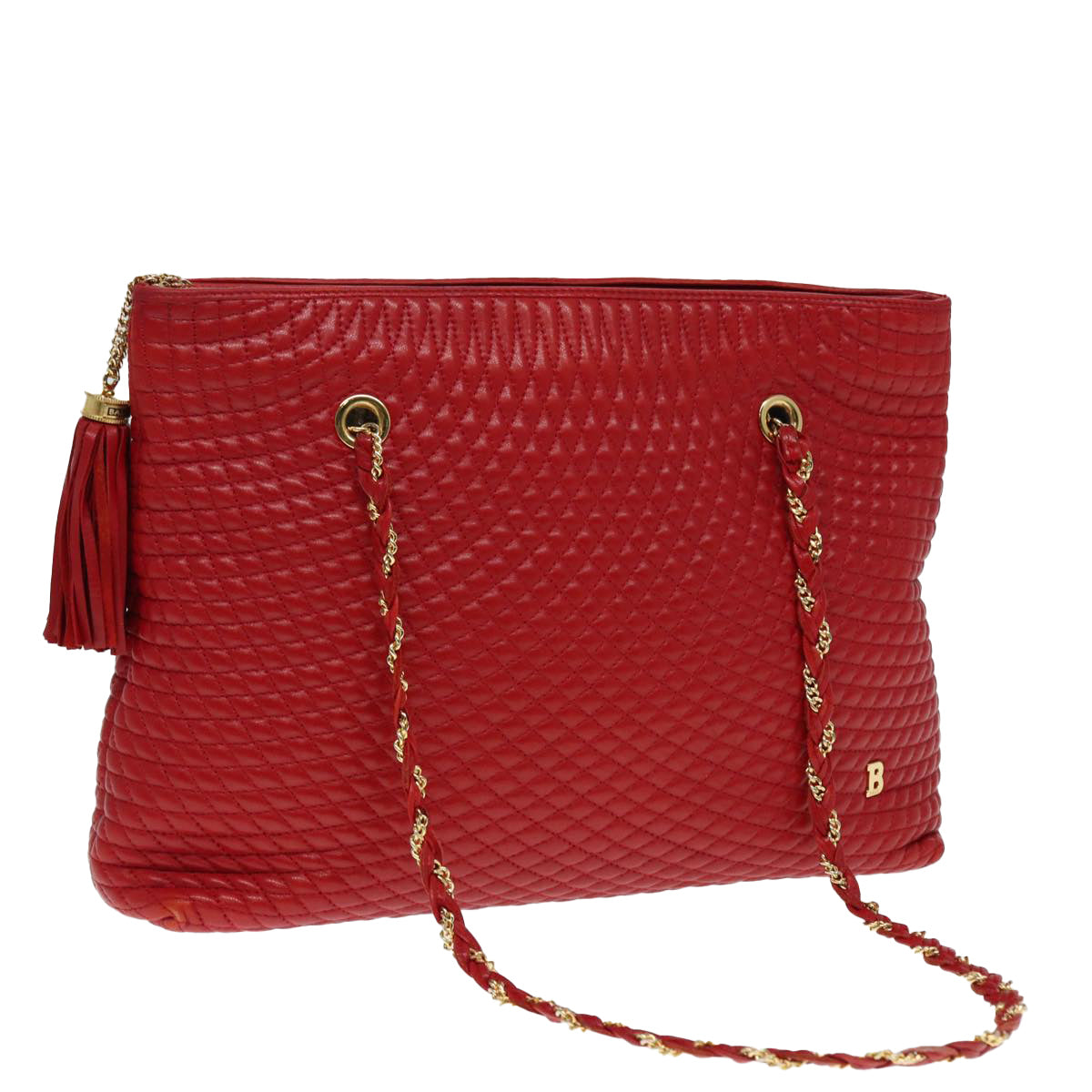 BALLY Matelasse Chain Shoulder Bag Leather Red Gold Auth ki4874