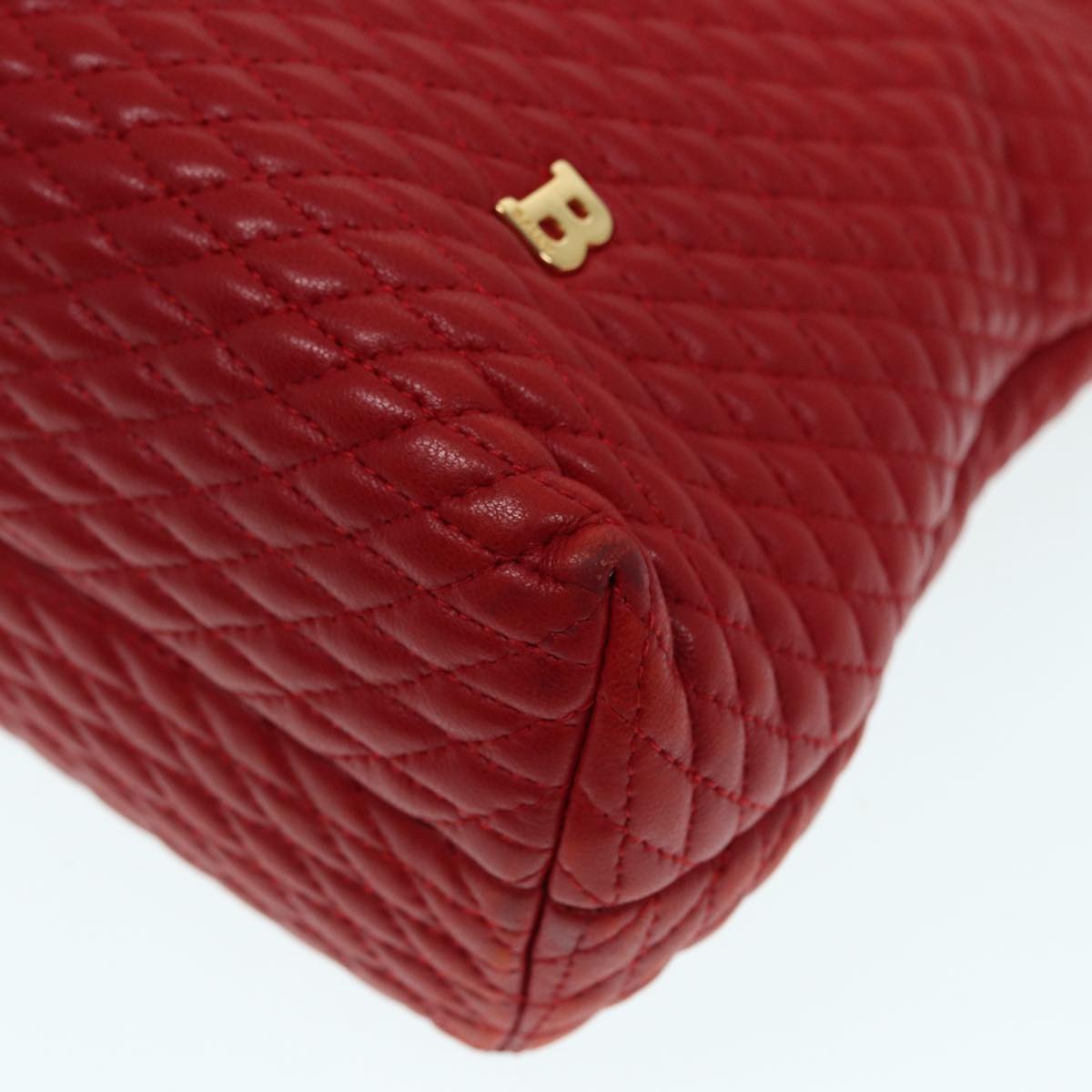 BALLY Matelasse Chain Shoulder Bag Leather Red Gold Auth ki4874