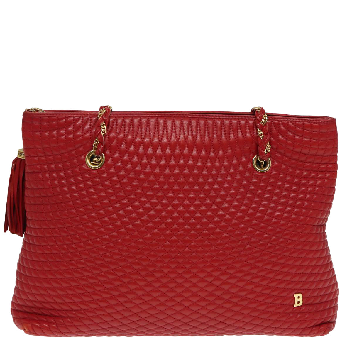 BALLY Matelasse Chain Shoulder Bag Leather Red Gold Auth ki4874