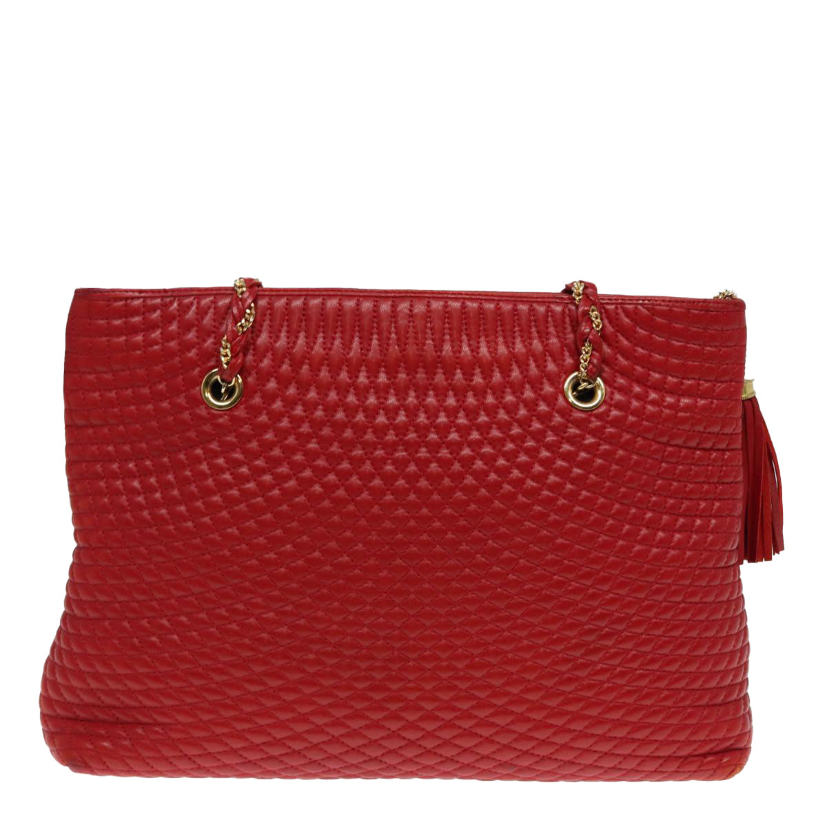 BALLY Matelasse Chain Shoulder Bag Leather Red Gold Auth ki4874 - 0