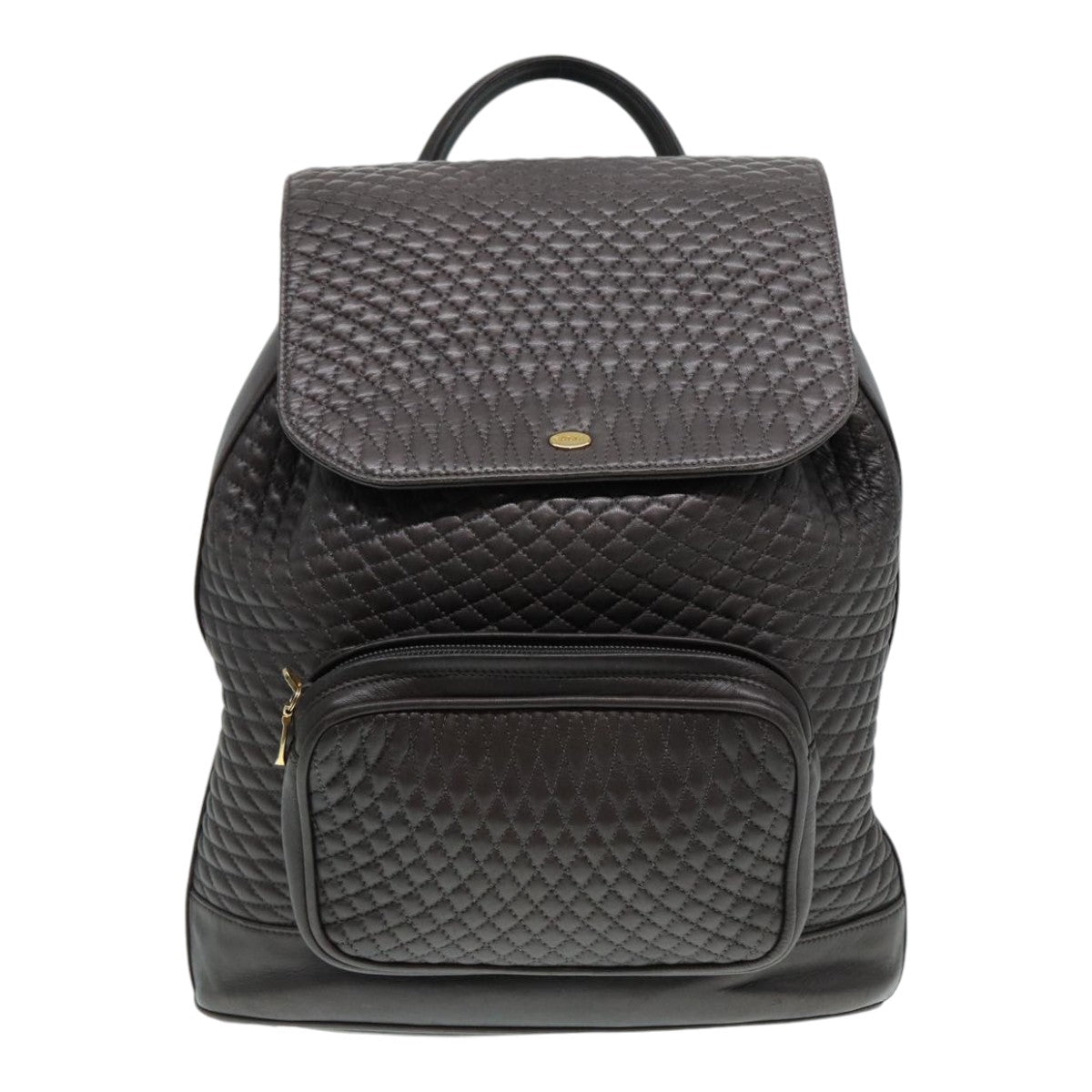 BALLY Matelasse Backpack Leather Gray Gold Auth ki4875