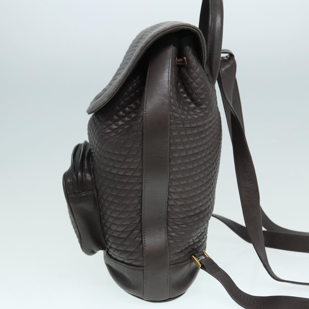 BALLY Matelasse Backpack Leather Gray Gold Auth ki4875