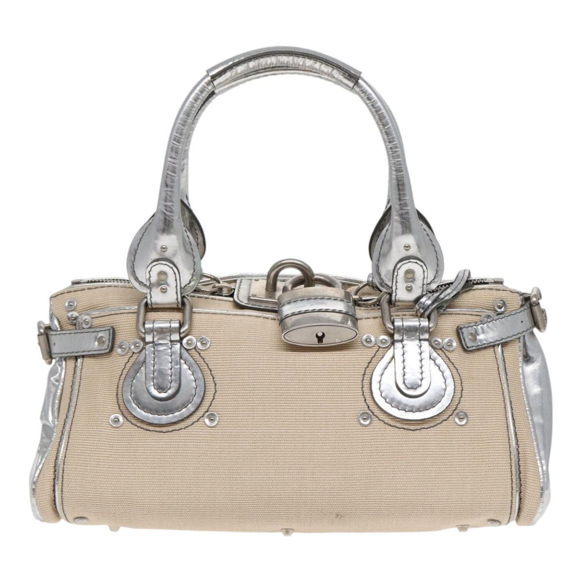 Chloe Paddington Hand Bag Canvas Leather Beige Silver Auth ki4883 - 0